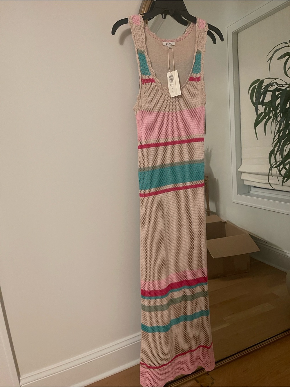 NWT Z Supply Ibiza stripe Knit Maxi Dress in Pink, Turquoise & Beige, Sz small